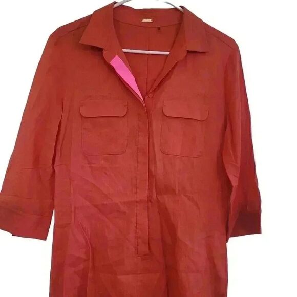 Elie Tahari Women's Dark Coral Linen/Viscose/Spandex Sheath Dress - Picture 3 of 10